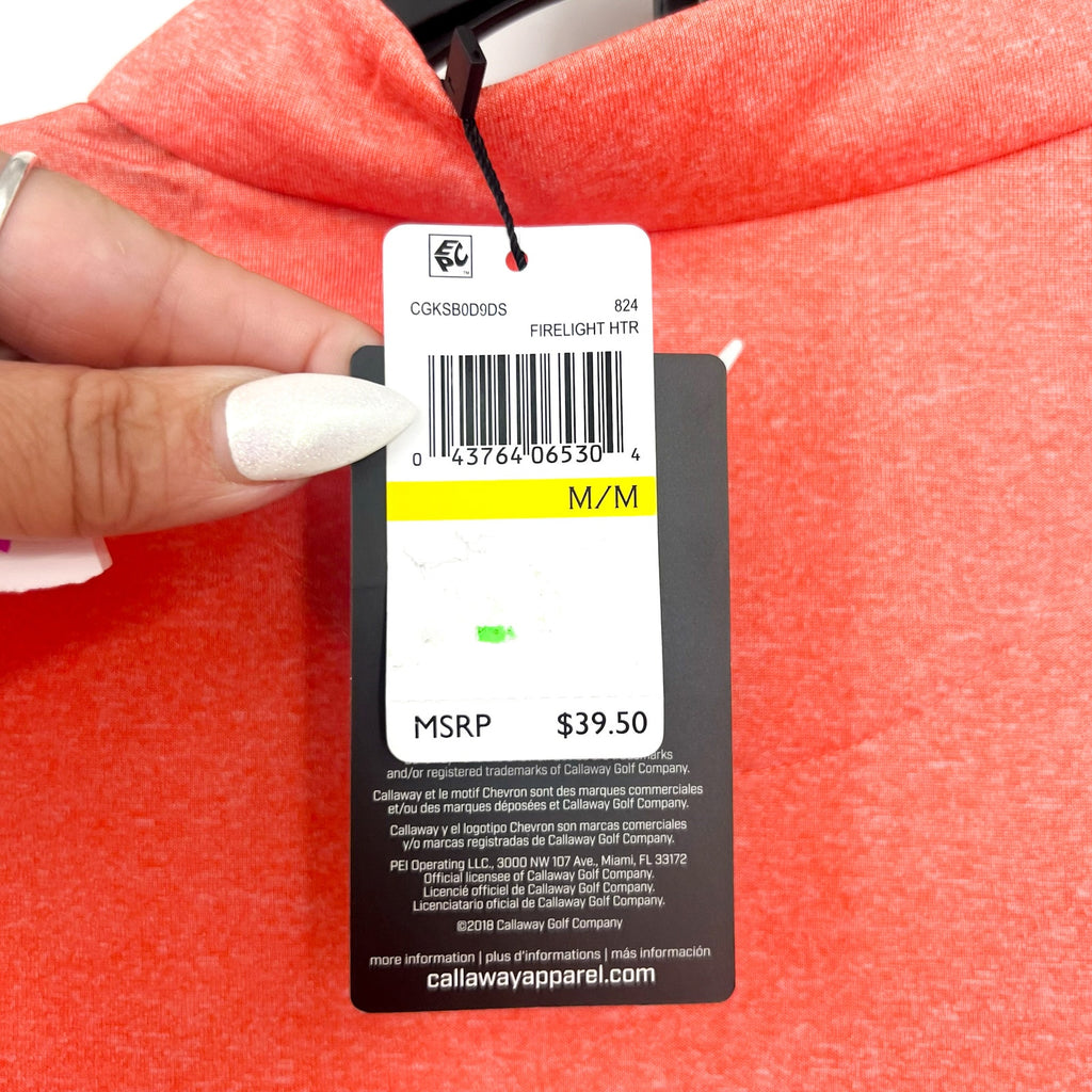 CALLAWAY Womens Golf Polo Shirt Medium Orange Quarter Zip Short Sleeve NWT