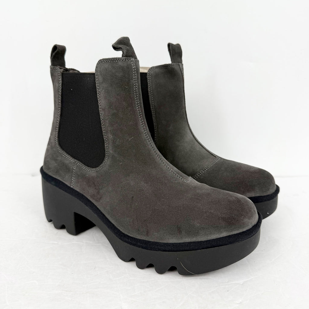 Fly London Womens TRIG514FLY Ankle Chelsea Bootie EU 38 US 8 Grey Suede NIB