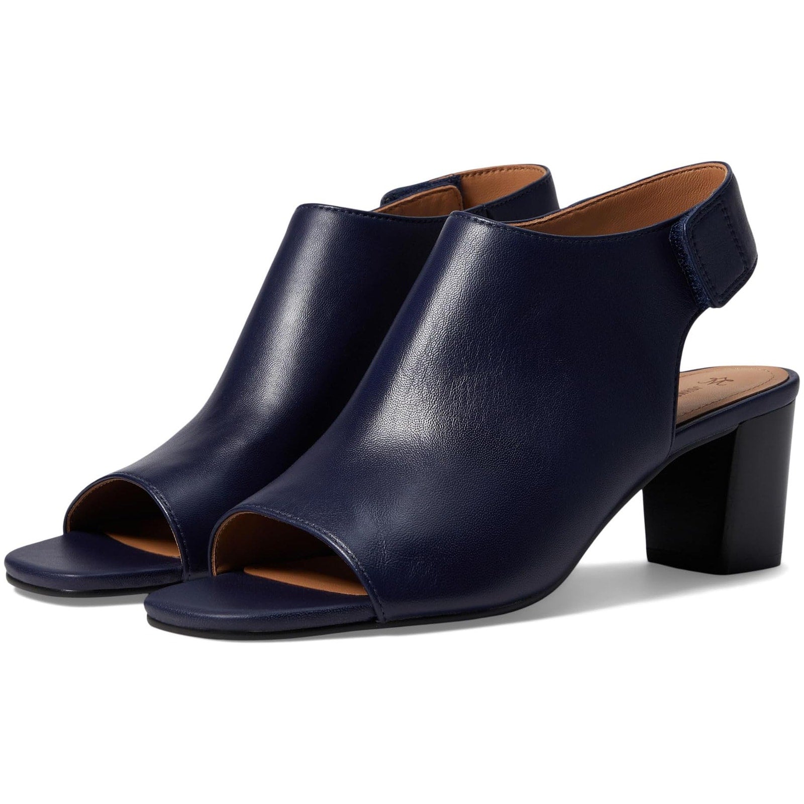 Johnston & Murphy Womens Evelyn Open Toe Bootie Size 9M Navy Blue Block Heel NIB