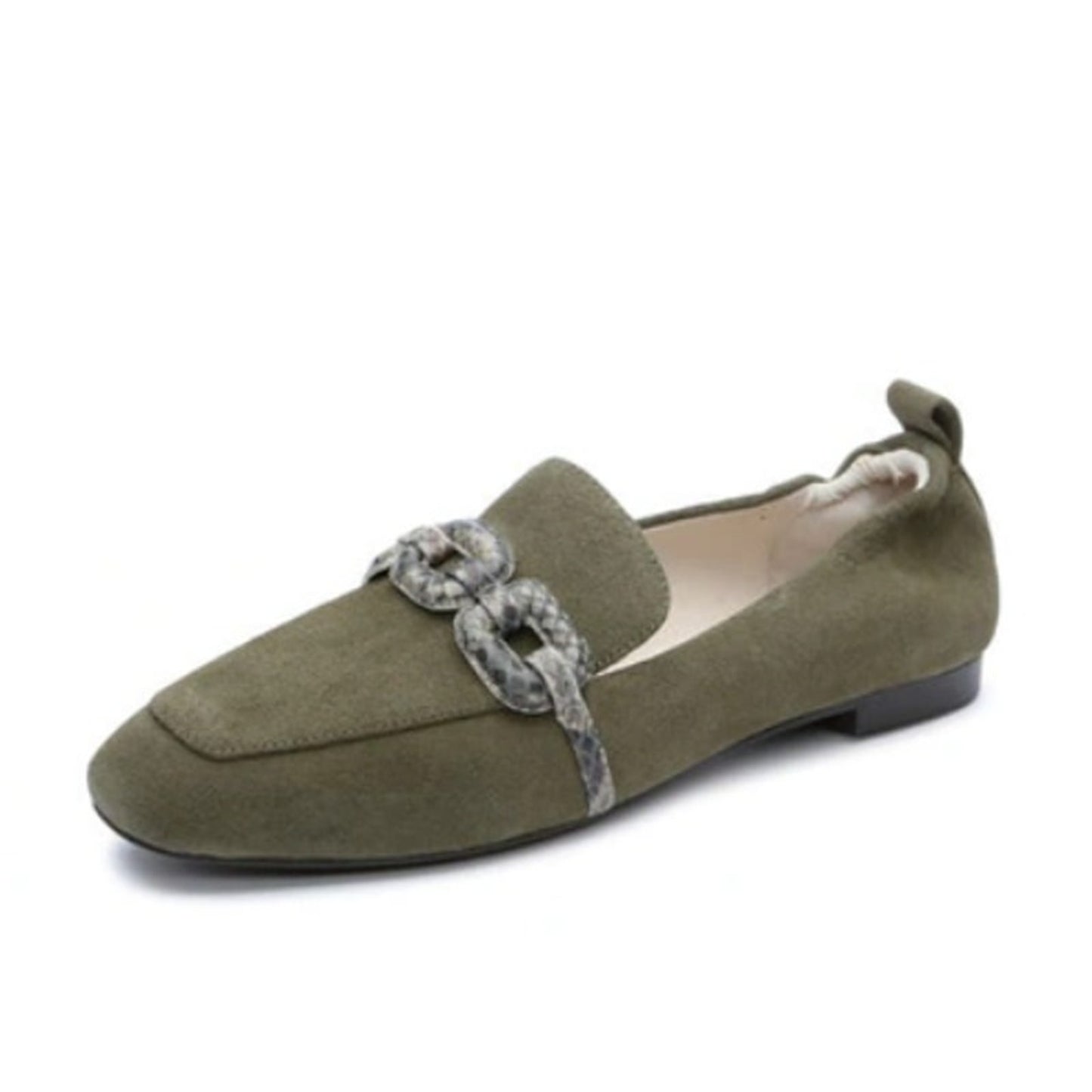 SANCTUARY Blast Suede Loafers 6.5 Olive Green Python-Embossed Bit NWOB