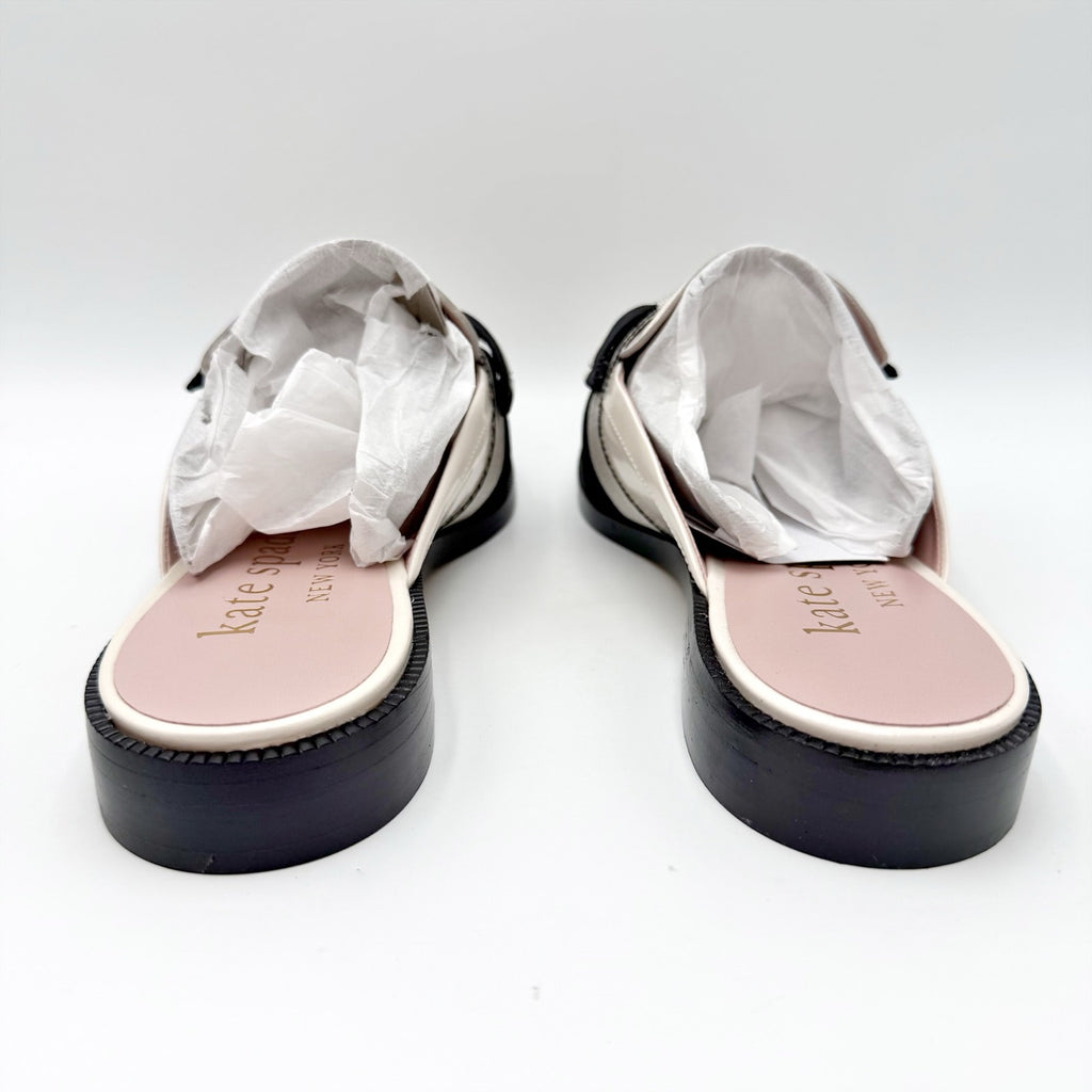 Kate Spade Womens Leandra Mule Loafer Size 9 Cream Patent Leather Twill Bow NIB