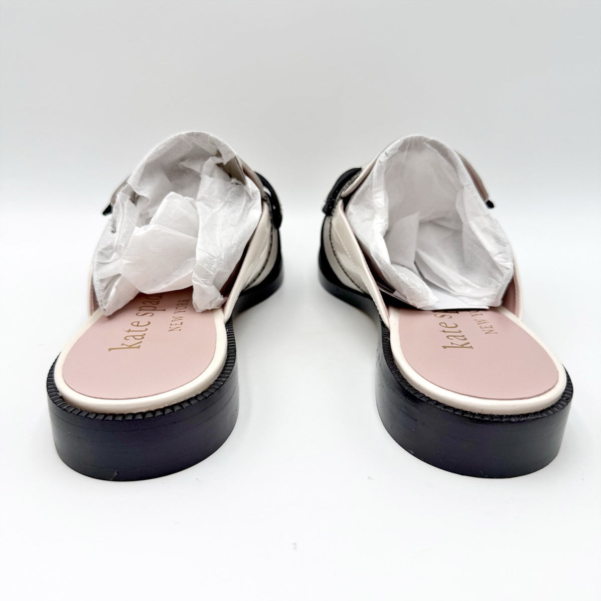 Kate Spade Womens Leandra Mule Loafer Size 9 Cream Patent Leather Twill Bow NIB