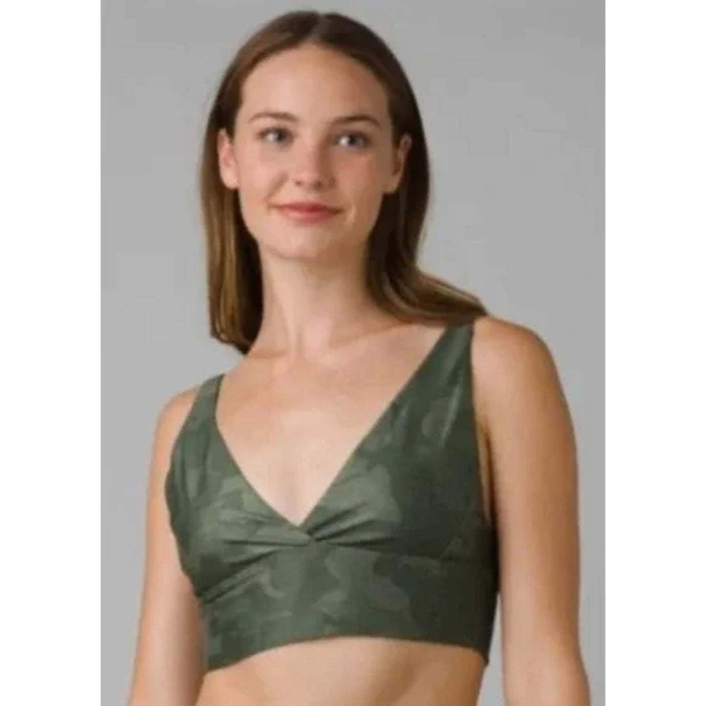 Prana Womens Layna Brami Yoga Bra Top Large Sage Green Camo