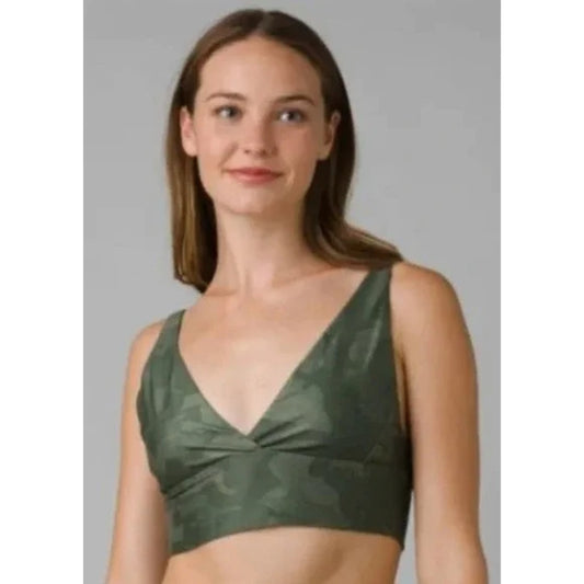 Prana Womens Layna Brami Yoga Bra Top Large Sage Green Camo