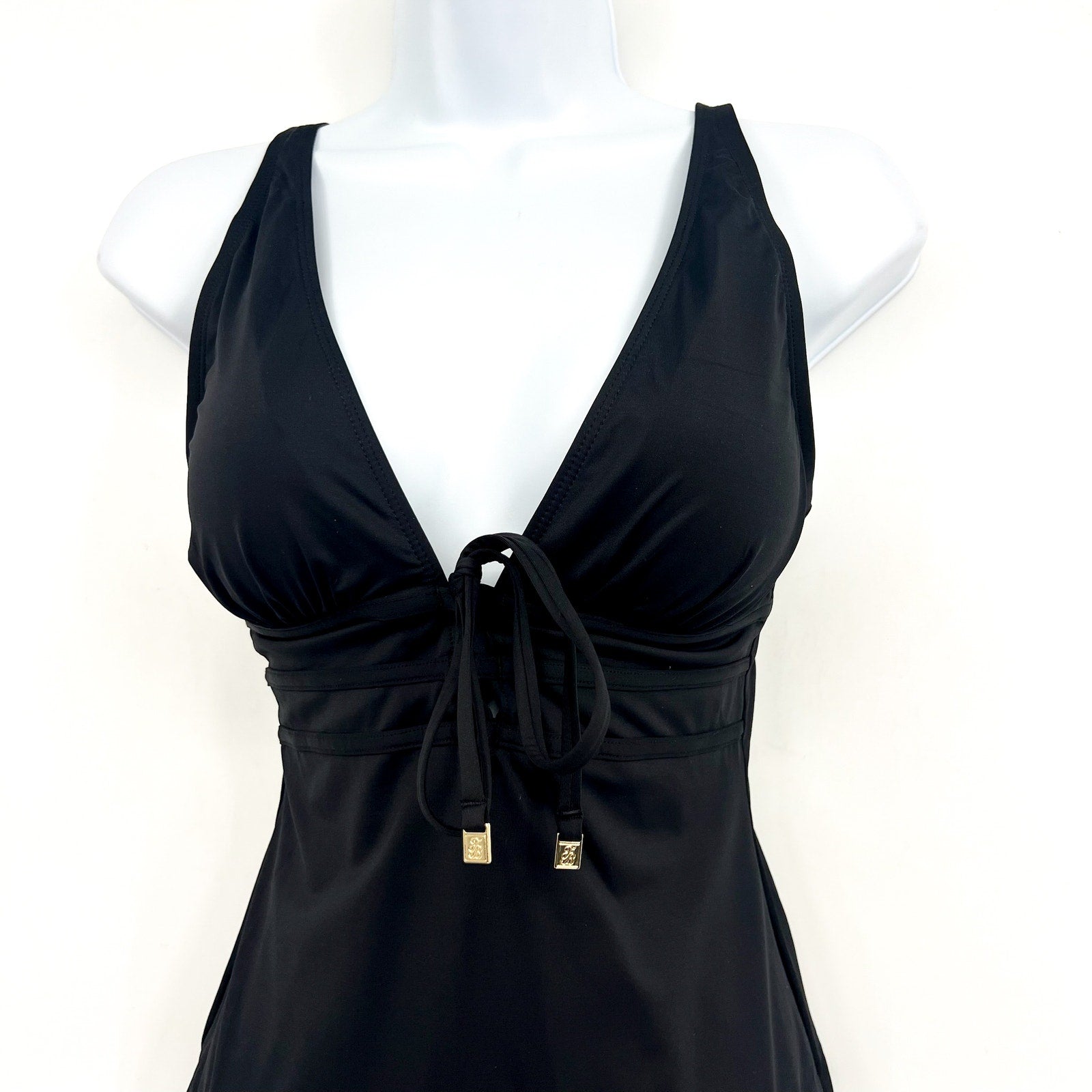 TOMMY BAHAMA Pearl Tie-Front One-Piece Swimsuit Size 6 Black V Neck NWOT