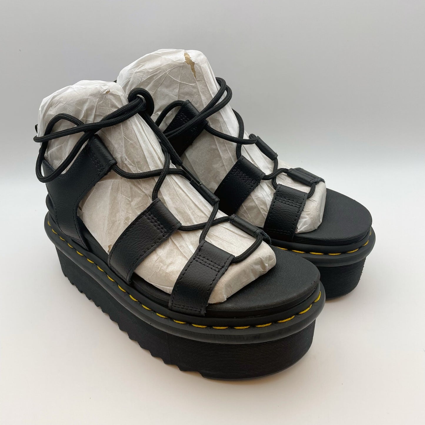 Dr. Marten Women Nartilla Long Platform Strappy Lace Sandal US 7 EU 38 Black NIB