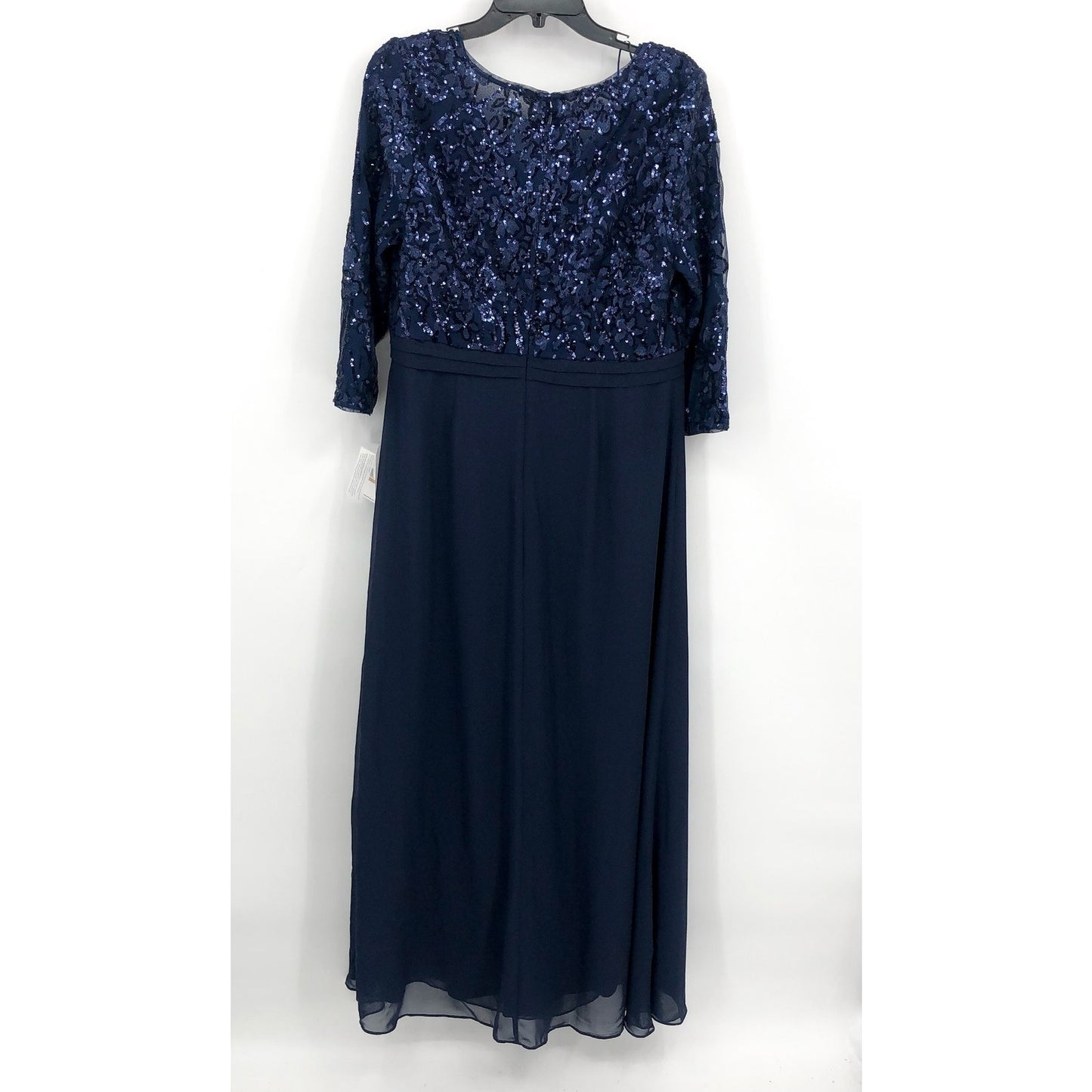 ALEX EVENINGS Sequin Gown Size 12 Navy Blue Cascade Empire-Waist MOB Guest NWT