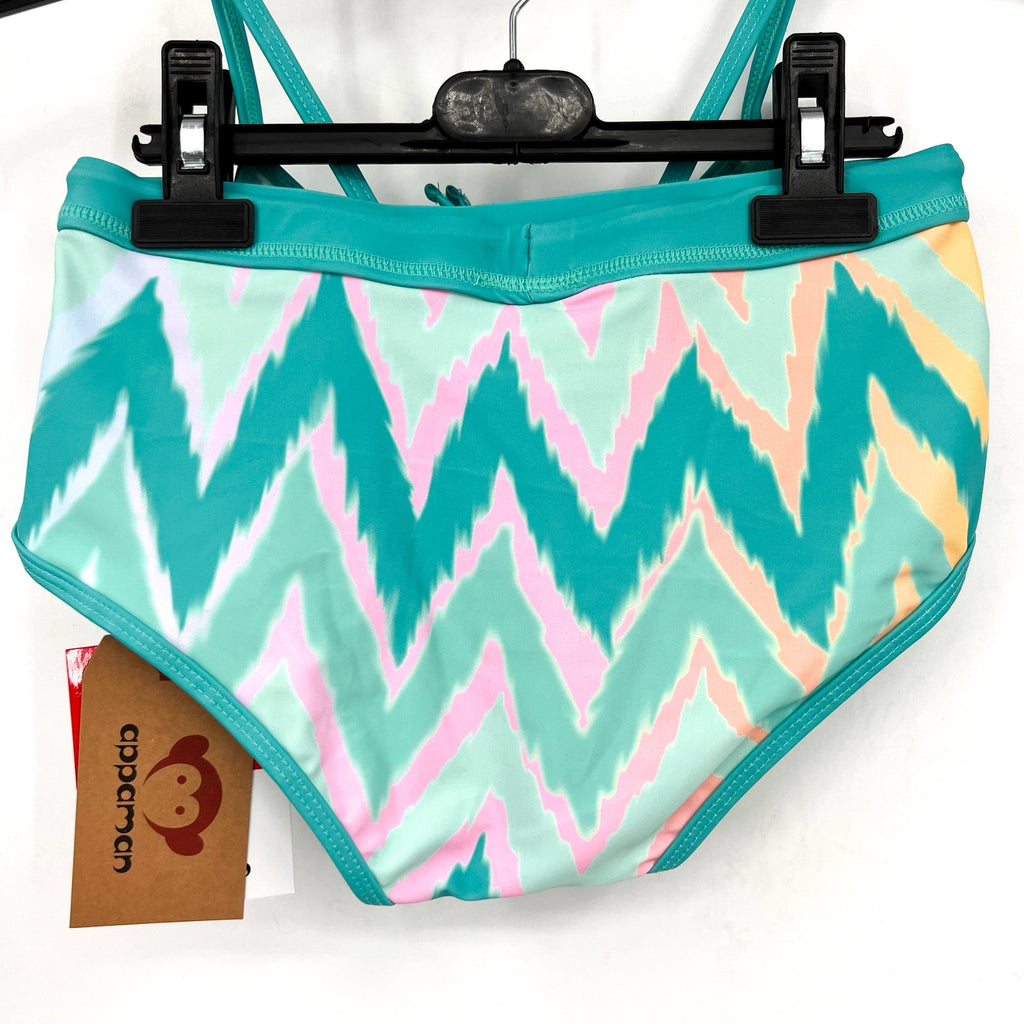 APPAMAN Girls Ikat Stella Bikini Swim Set Size 10 Teal Green Printed UPF NWT