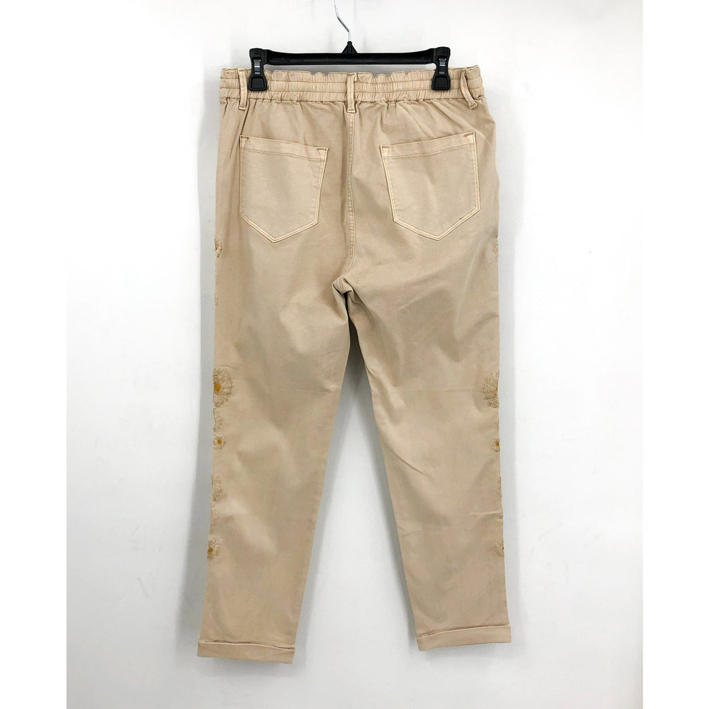 DRIFTWOOD Women's Embroidered Casual Pants Large Beige Floral NWT
