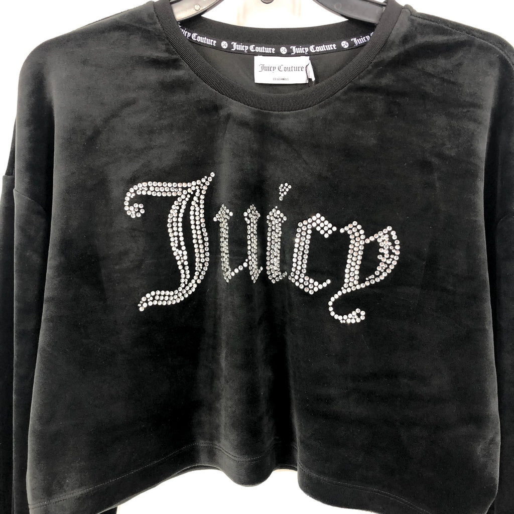 JUICY COUTURE Womens Balloon Sleeve Crop Sweatshirt Large Black Liquorice NWT