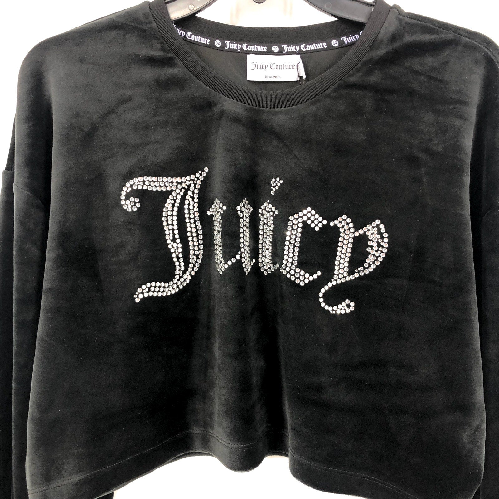 JUICY COUTURE Womens Balloon Sleeve Crop Sweatshirt Large Black Liquorice NWT