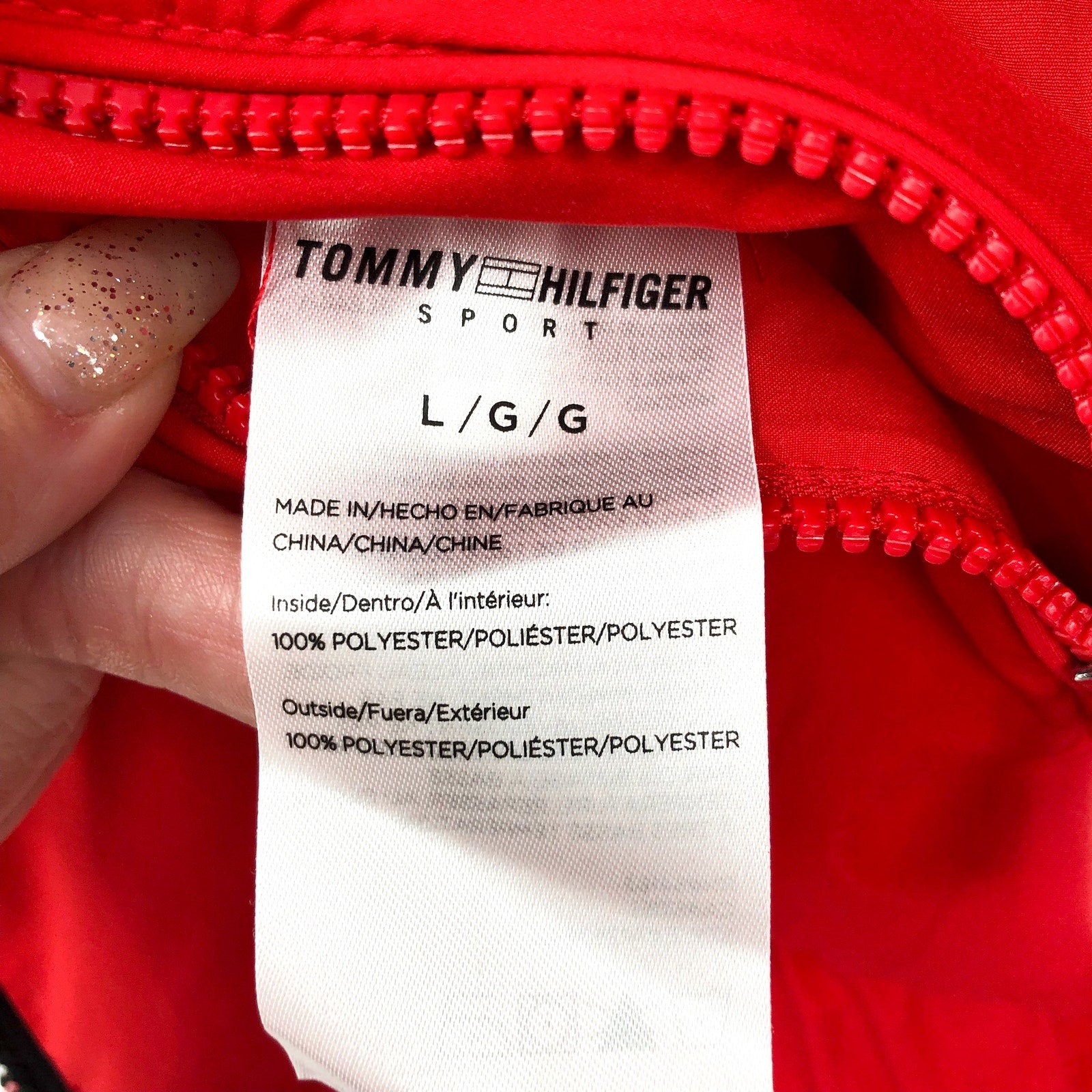 TOMMY HILFIGER SPORT Womens Reversible Track Jacket Large Red Black Sherpa NWT