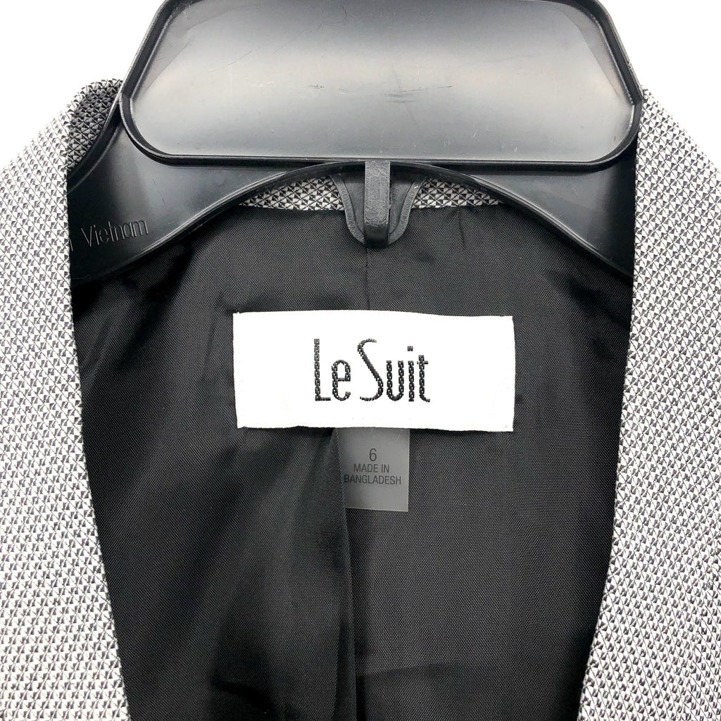 LE SUIT Collarless Open-Front Suit Jacket 6 Black White Micro Pattern Blazer NWT