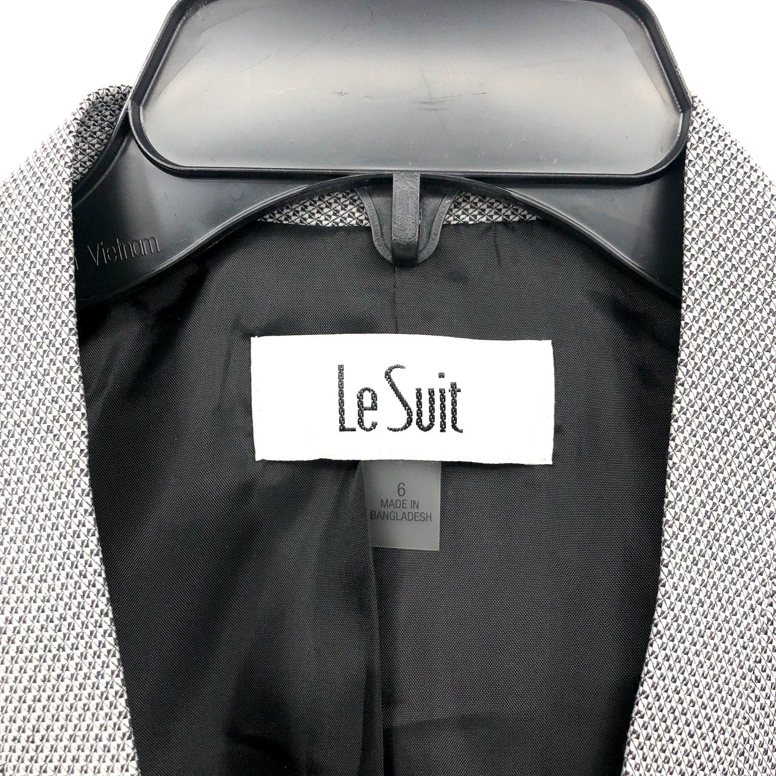LE SUIT Collarless Open-Front Suit Jacket 6 Black White Micro Pattern Blazer NWT