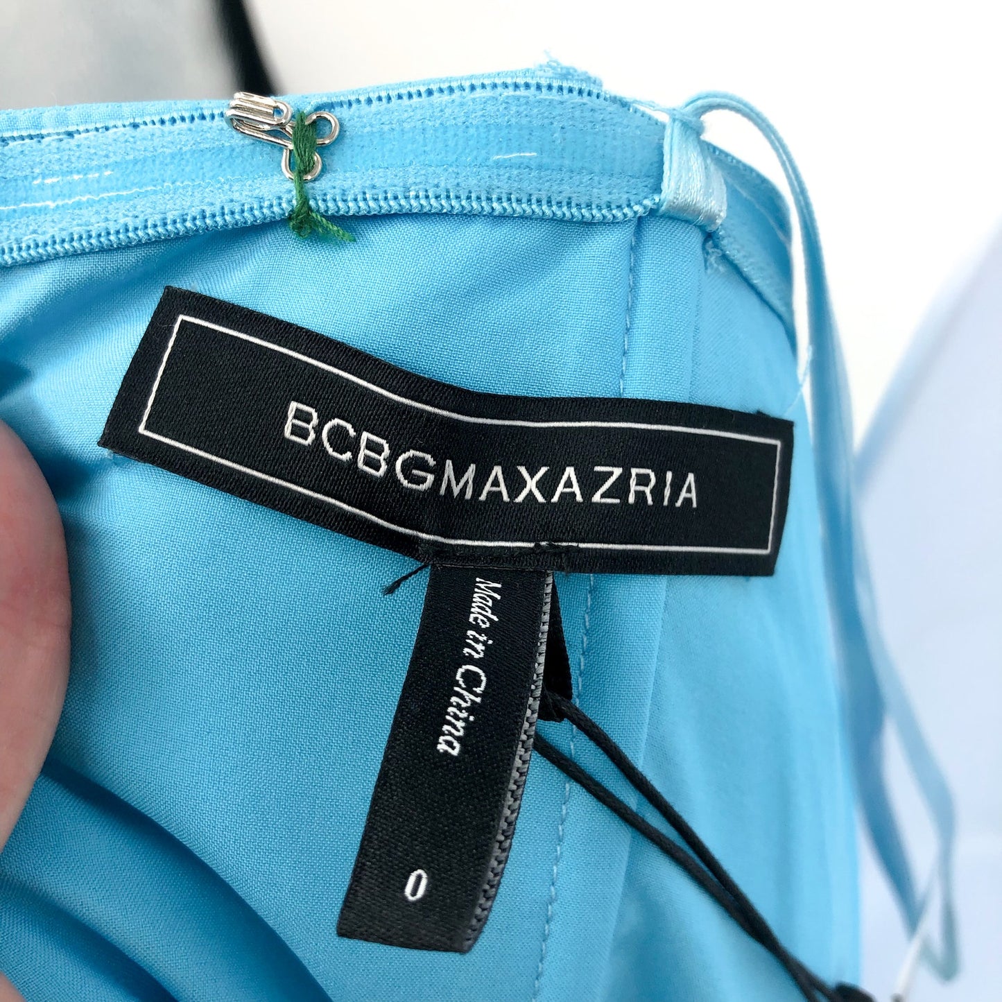 BCBGMAXAZRIA Womens Strapless Crepe Dress Size 0 Blue Split Neck Formal Gown NWT