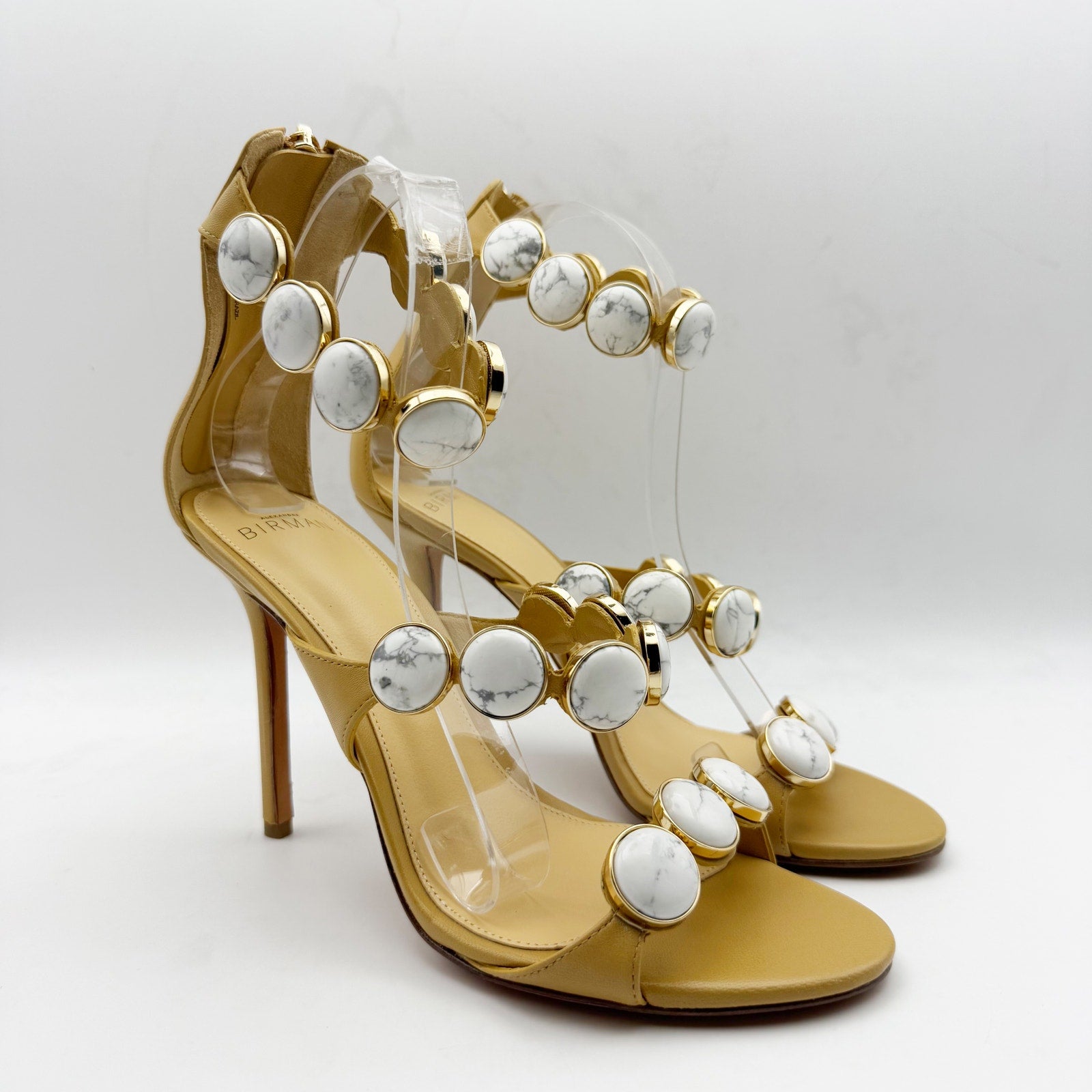 Alexandre Birman Womens Rosie 100 Heels EU 38 Tan Stone Strap Stiletto