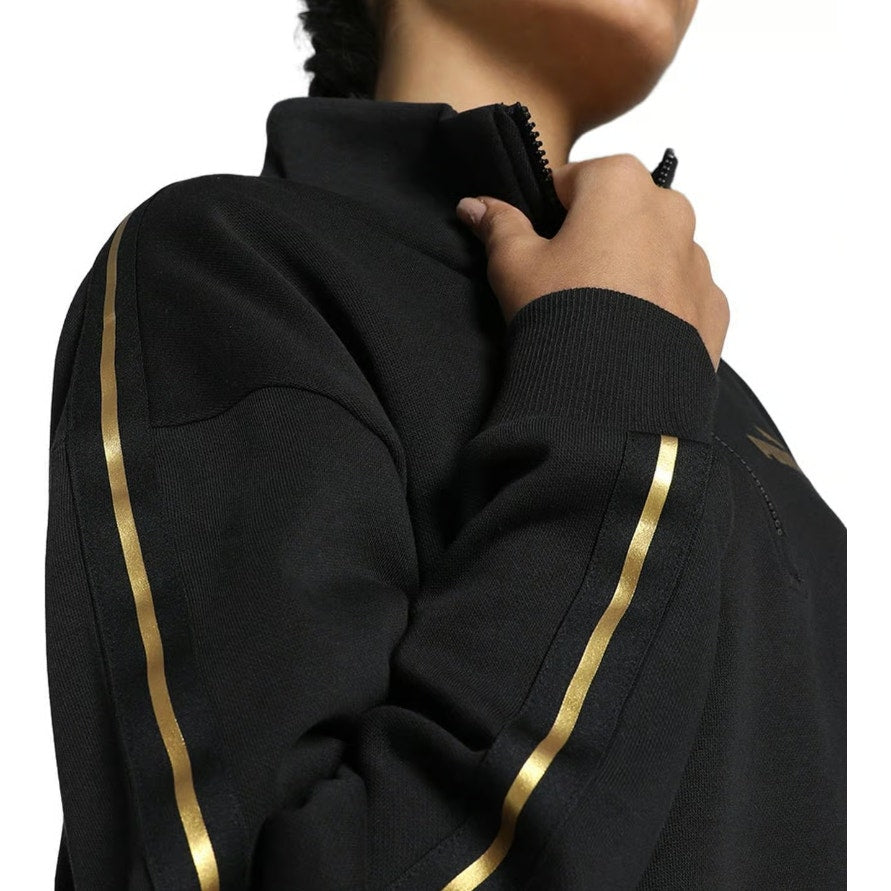 PUMA Women's Half-Zip Sweatshirt Large Black Minimal Gold Pullover NWT