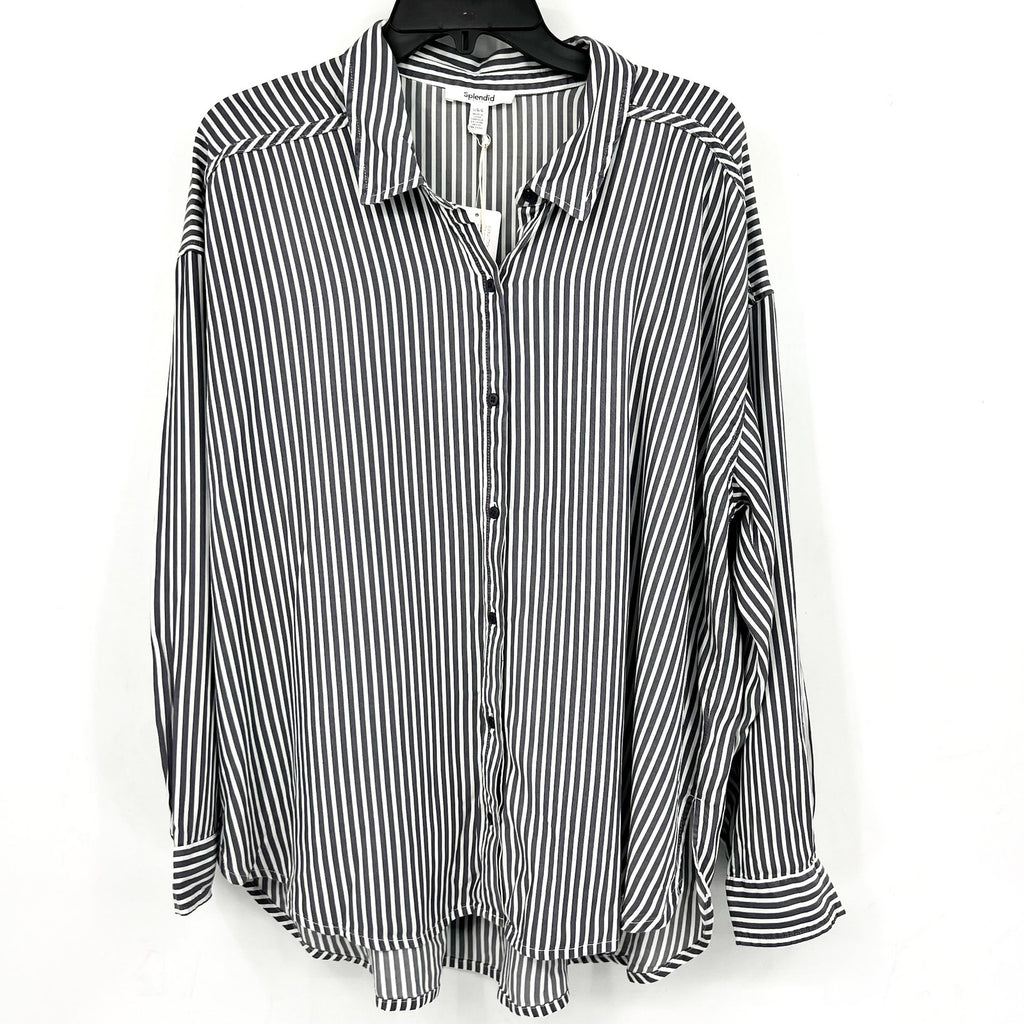 SPLENDID COLLECTION Ella Stripe Button Down Shirt Large Gray White NWT