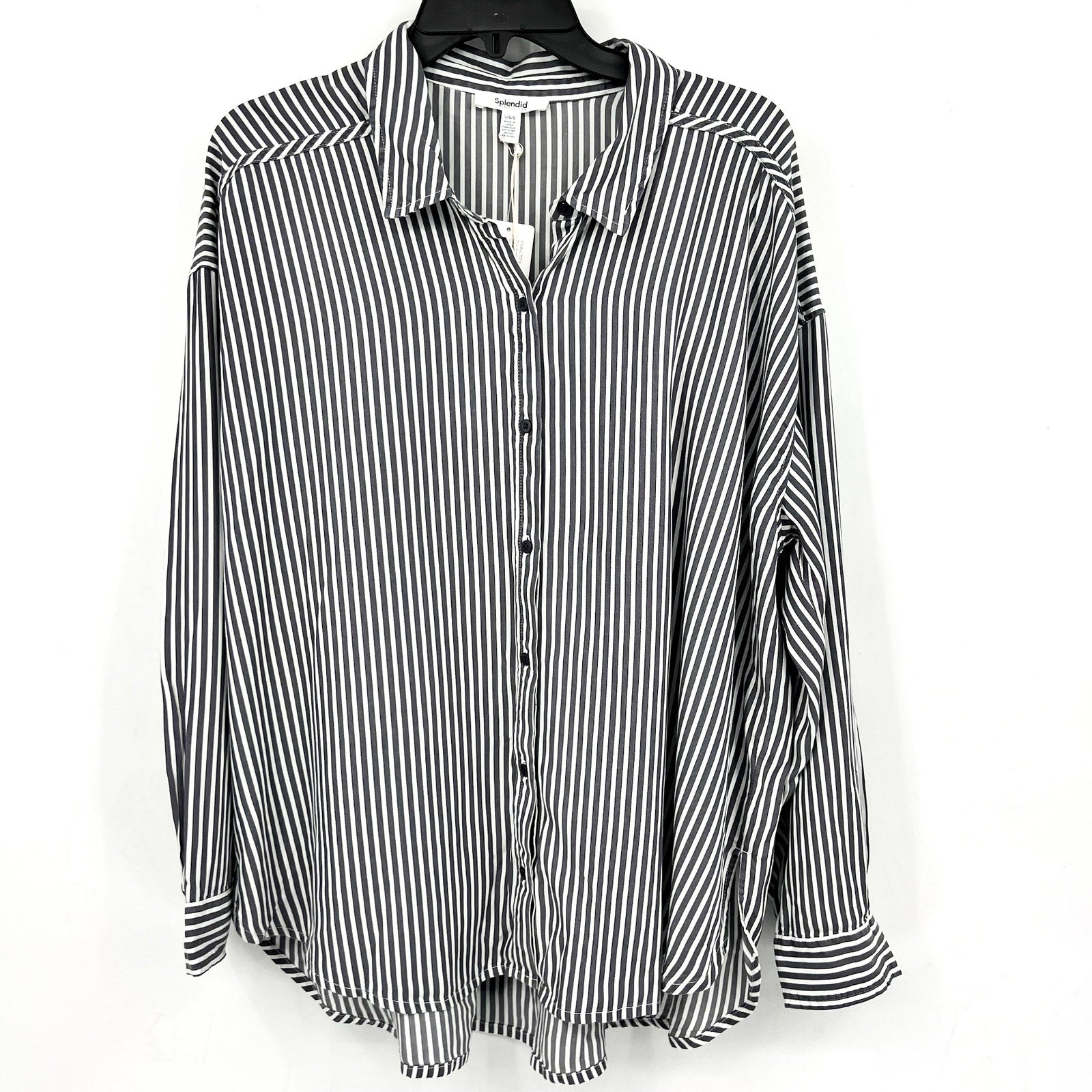 SPLENDID COLLECTION Ella Stripe Button Down Shirt Large Gray White NWT