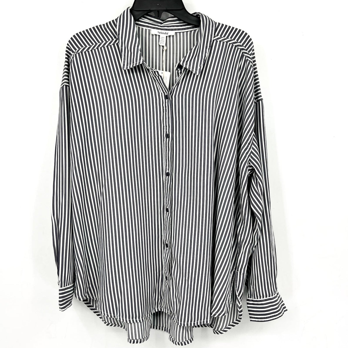 SPLENDID COLLECTION Ella Stripe Button Down Shirt Large Gray White NWT