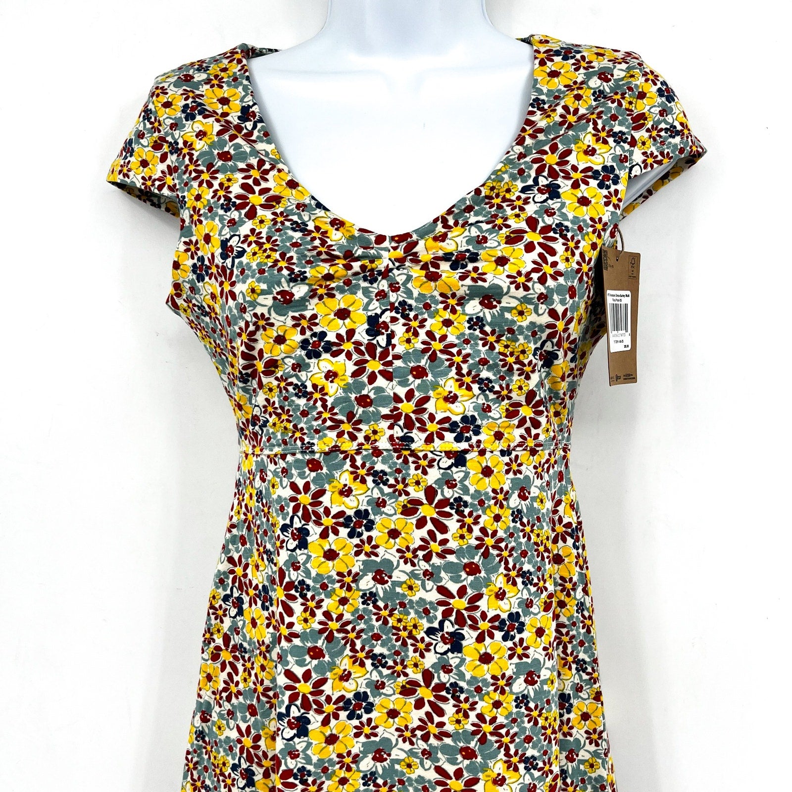 TOAD & CO Womens Rosemarie Dress XS Yellow Red Barley Floral Short Sleeve NWT