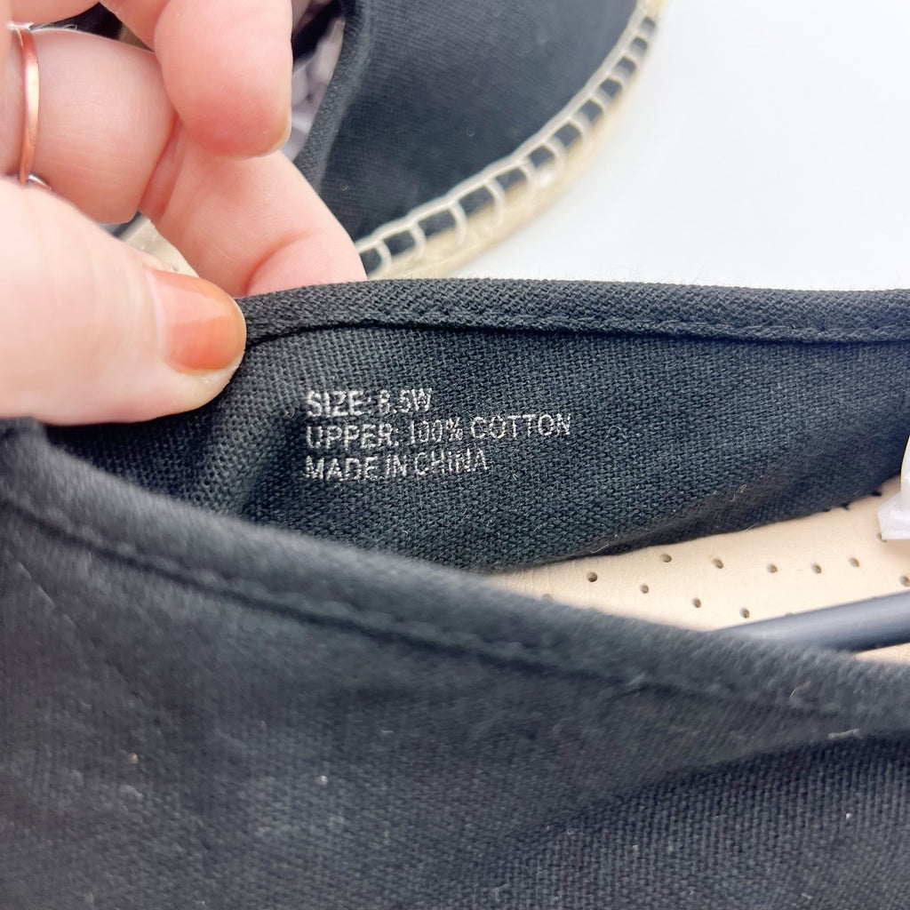 Coldwater Creek Womens Espadrille Flats 8.5 Wide Black Canvas Sunflower NIB