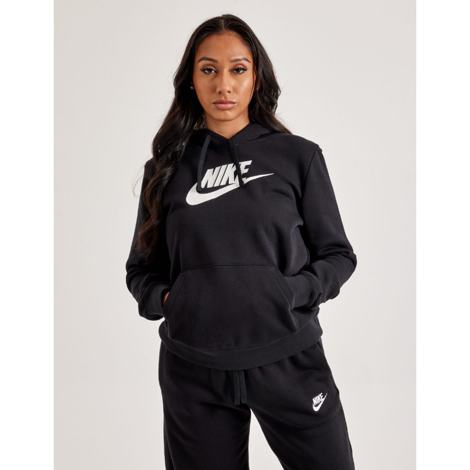 Nike Womens Graphic Club Hoodie 2X Black Fleece Pullover Sweatshirt NWT