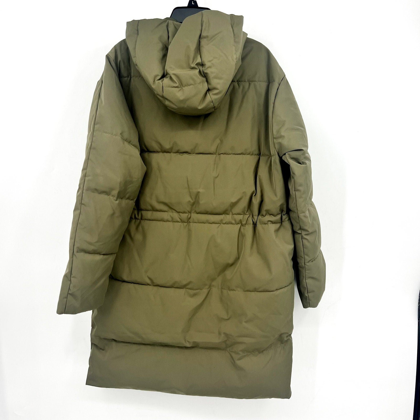 EVERLANE Women's The ReNew Long Puffer Jacket XS Army Green Hood Coat NWT