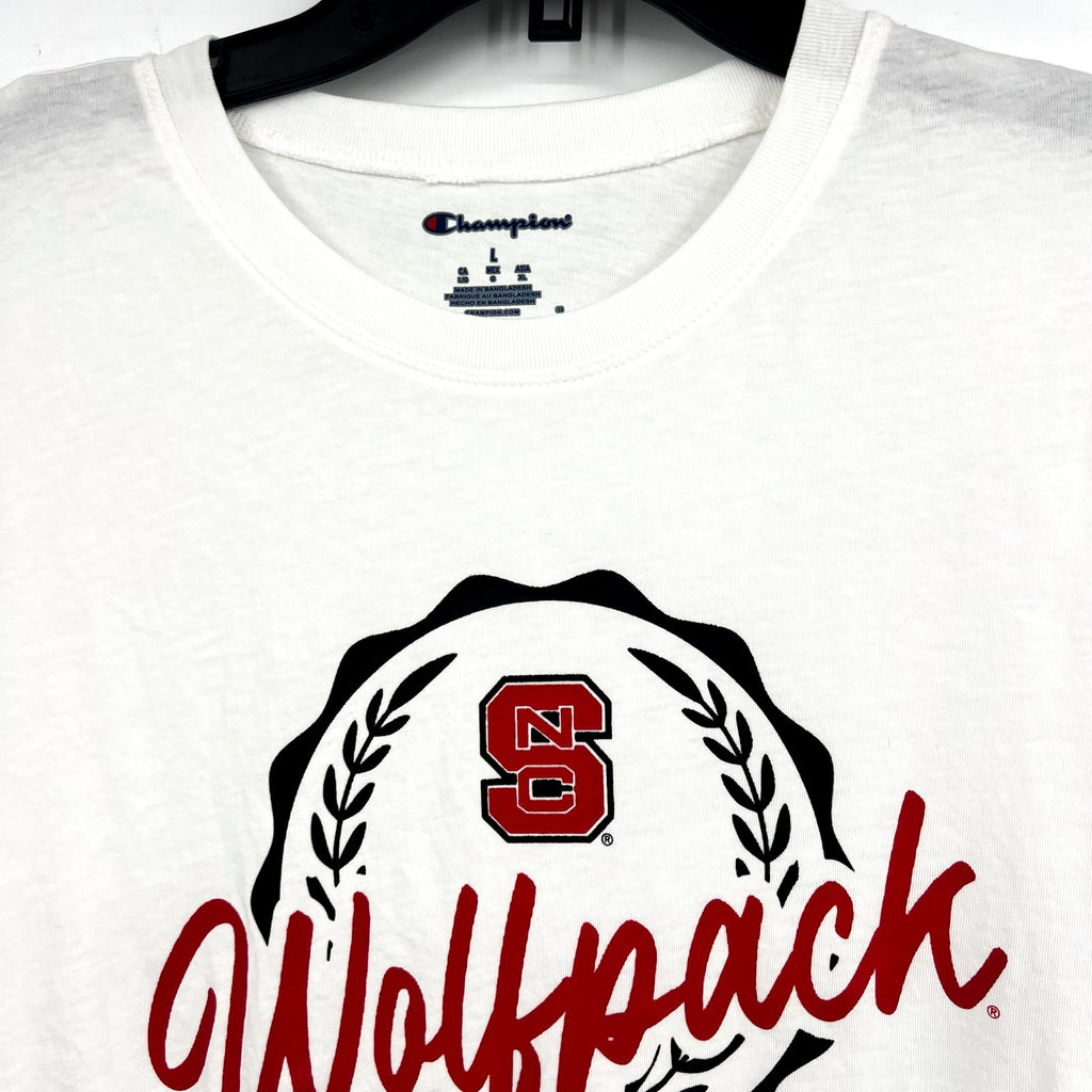 CHAMPION Womens N Carolina State Wolfpack T-shirt LARGE White Short Sleeve NWT