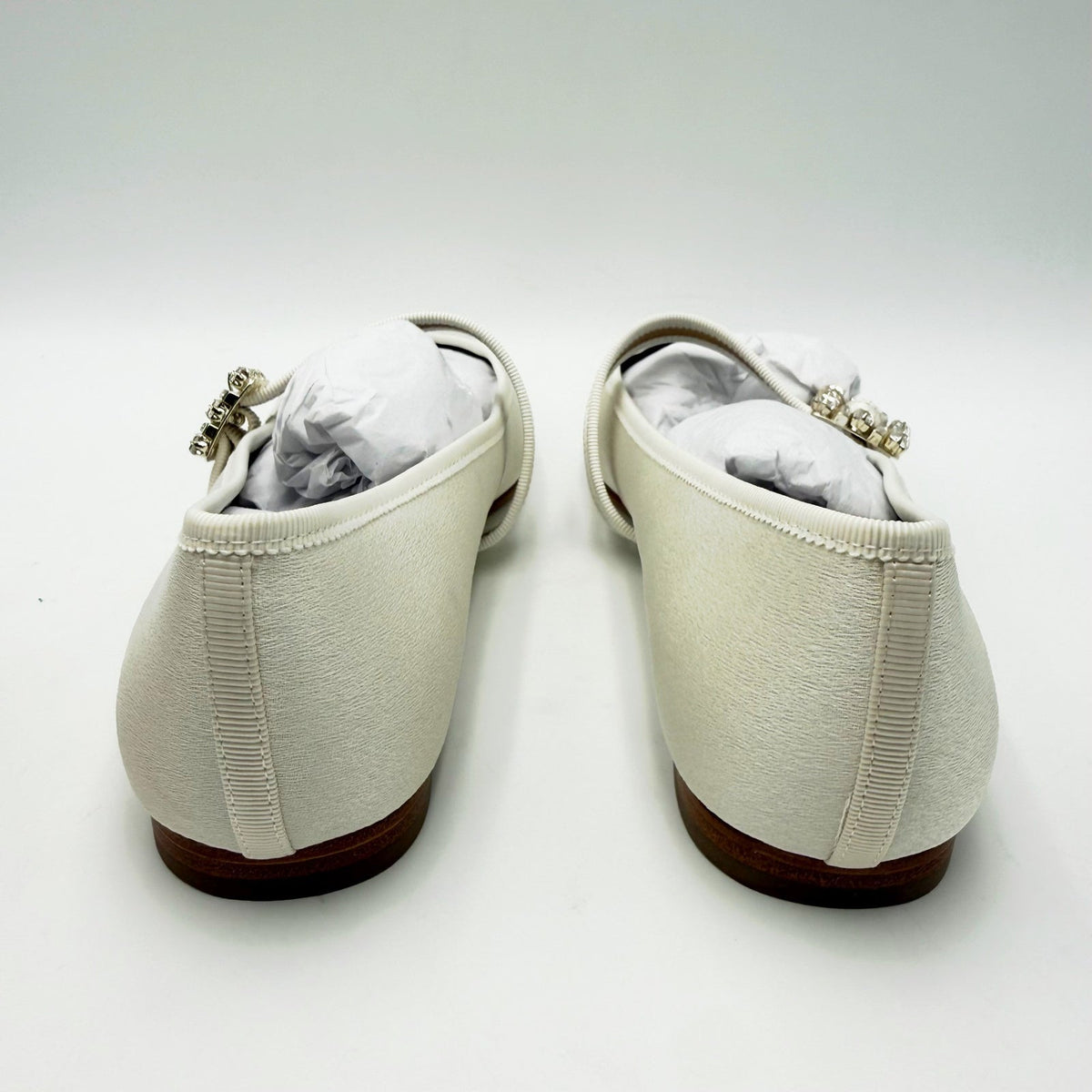 Badgley Mischka Womens Brystol Mary Jane Flats Size 8 Ivory Glitter Crystal NIB