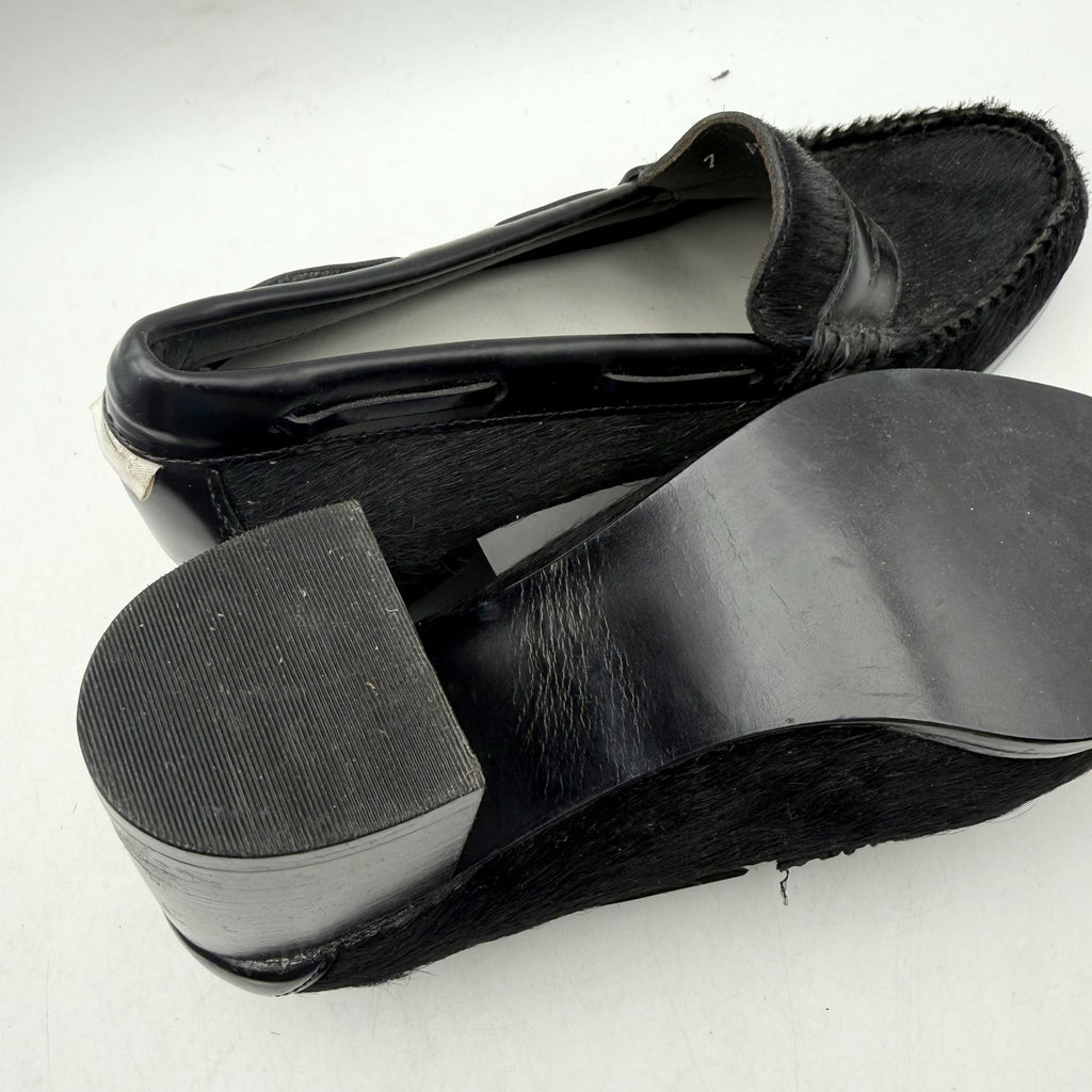 RE/DONE + Weejuns Womens Heeled Loafers US 7 M Black Calf Hair Leather NWOB