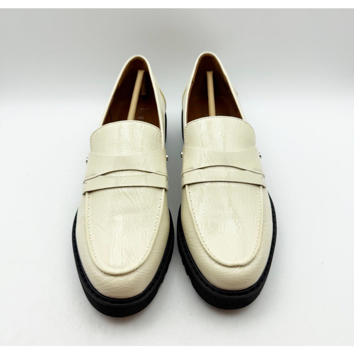 Franco Sarto Womens Cassandra Loafers Size 8.5 M Cream White Patent Leather NIB
