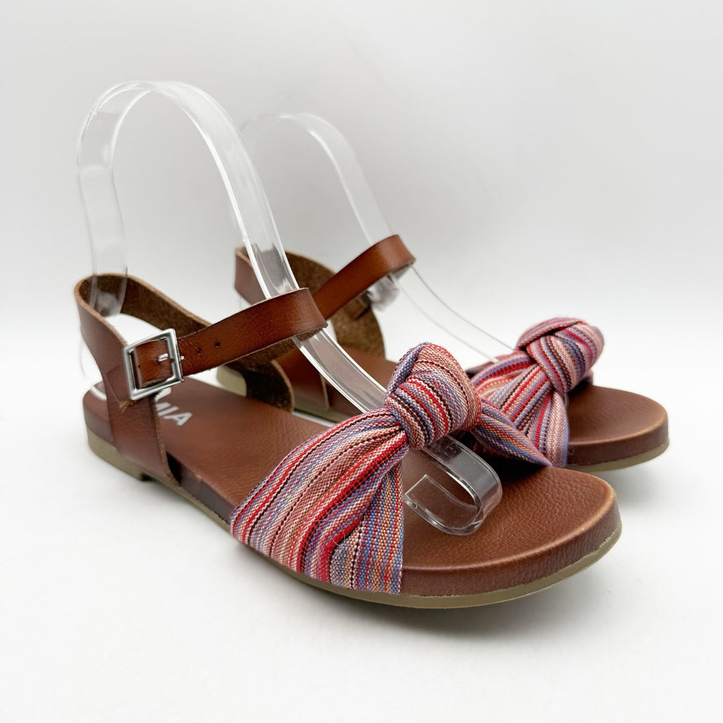 MIA Womens Addilynn Sandal US 6 Wide Brown Multicolor Knotted Fabric Front NWOB