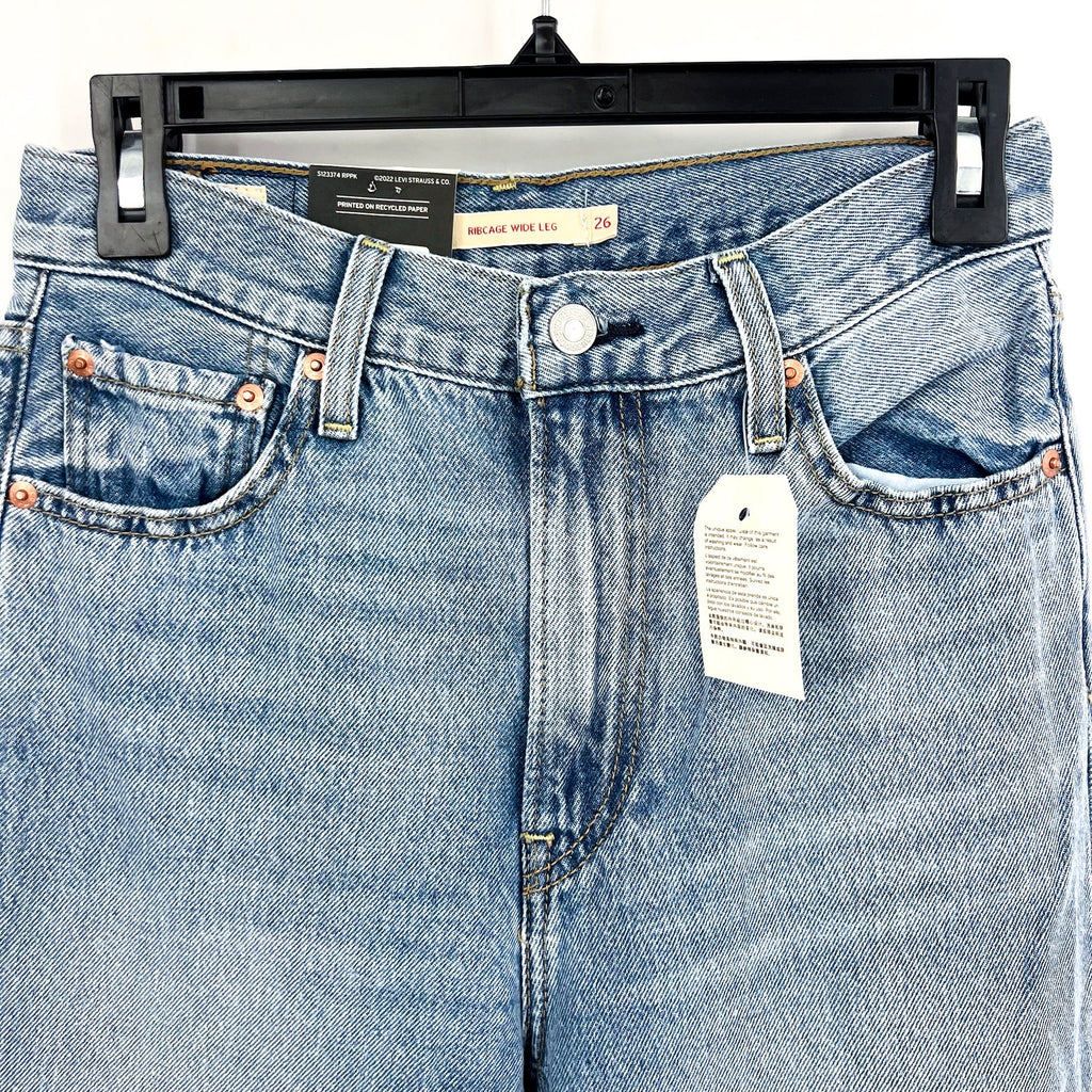 Levi's Womens Ribcage Wide Leg Jeans 26x32 Size 2 Light Blue A6081-0002 NWT