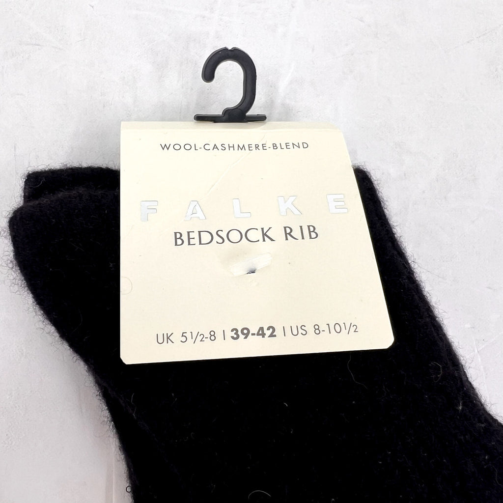 FALKE Women's Rib Bed Socks US 8-10.5 EU 39-42 Black Mid Calf Wool Cashmere NWT