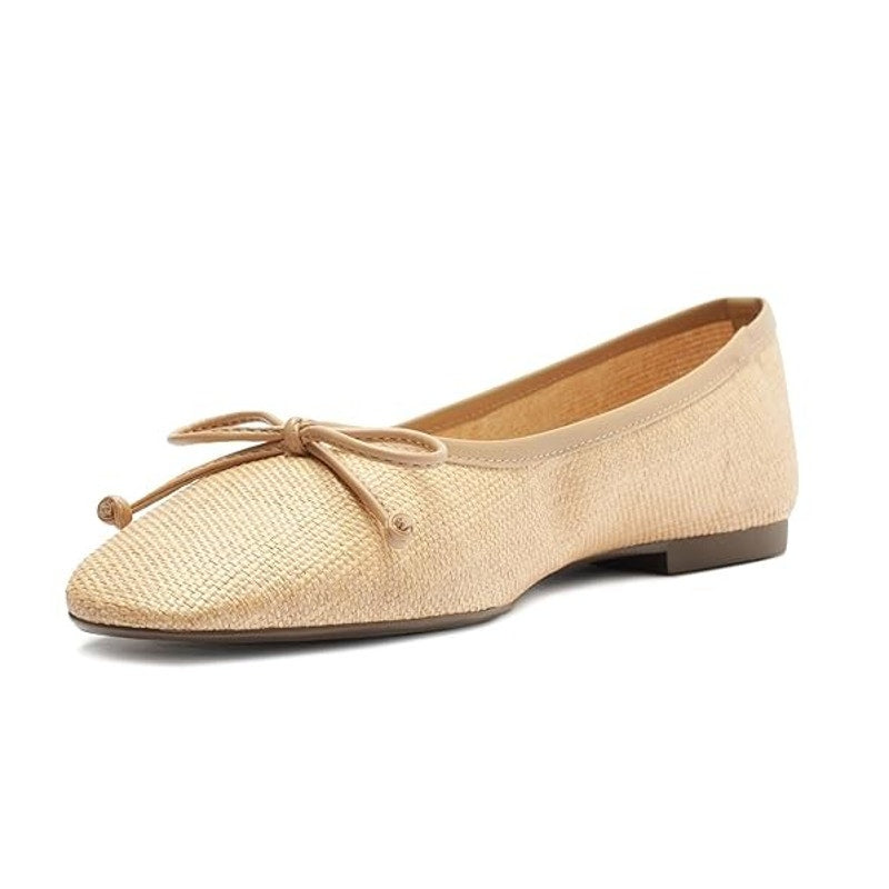 Schutz Womens Arissa Straw Ballet Flats US 8.5 Beige Woven Bow NWOB