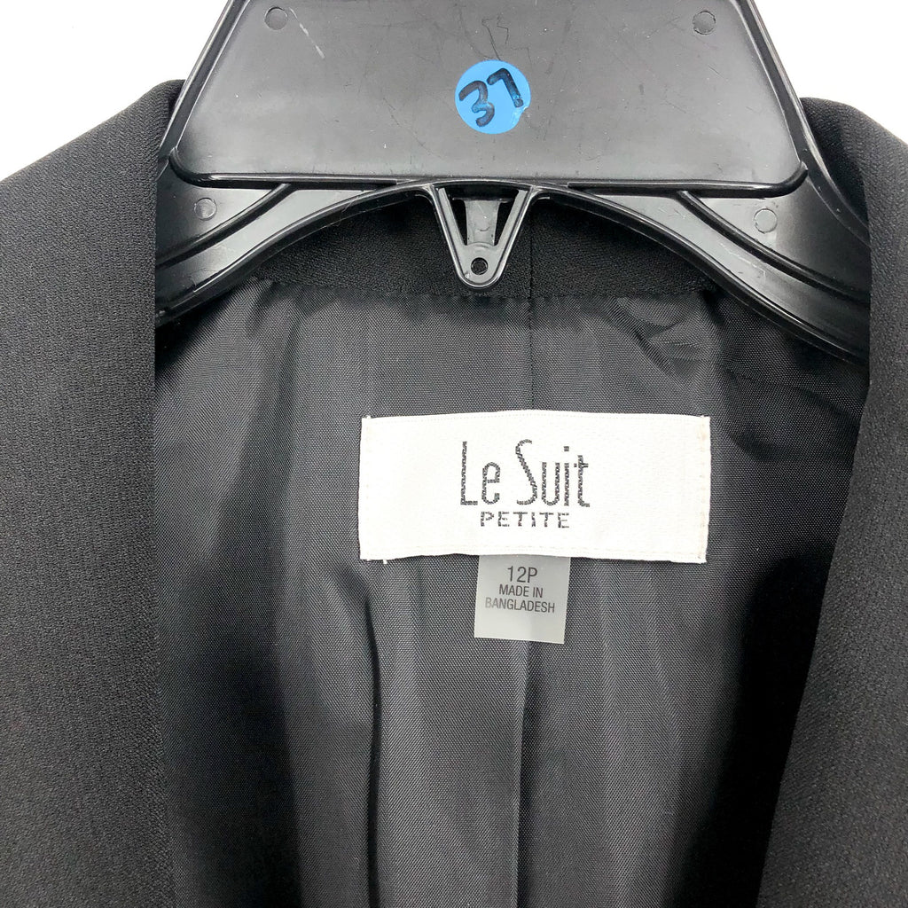 LE SUIT Womens Shawl Collar Suit Jacket 12P PETITE Black Coated Buttons NWT