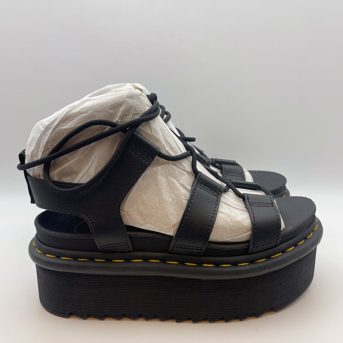 Dr. Marten Women Nartilla Long Platform Strappy Lace Sandal US 7 EU 38 Black NIB