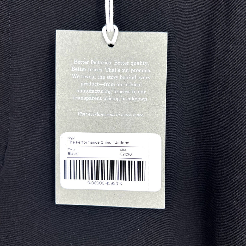 EVERLANE Uniform Mens Performance Chino Pants 32x30 Black Athletic Fit NWT