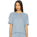 EBERJEY Women's Pointelle Short Sleeve Tee XS Blue Faded Denim Tencel Modal NWT