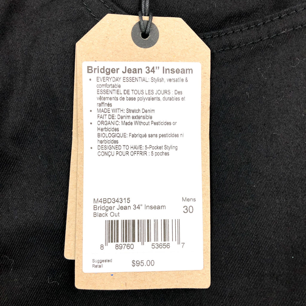 PRANA Men's Bridger Jeans 30x34 Black Out Straight Leg Slim Fit NWT