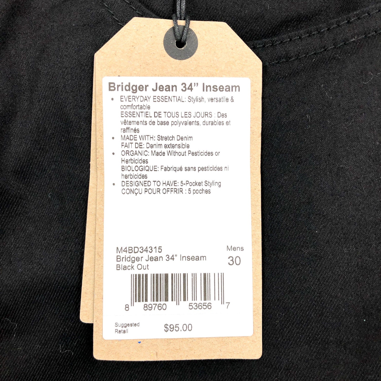 PRANA Men's Bridger Jeans 30x34 Black Out Straight Leg Slim Fit NWT