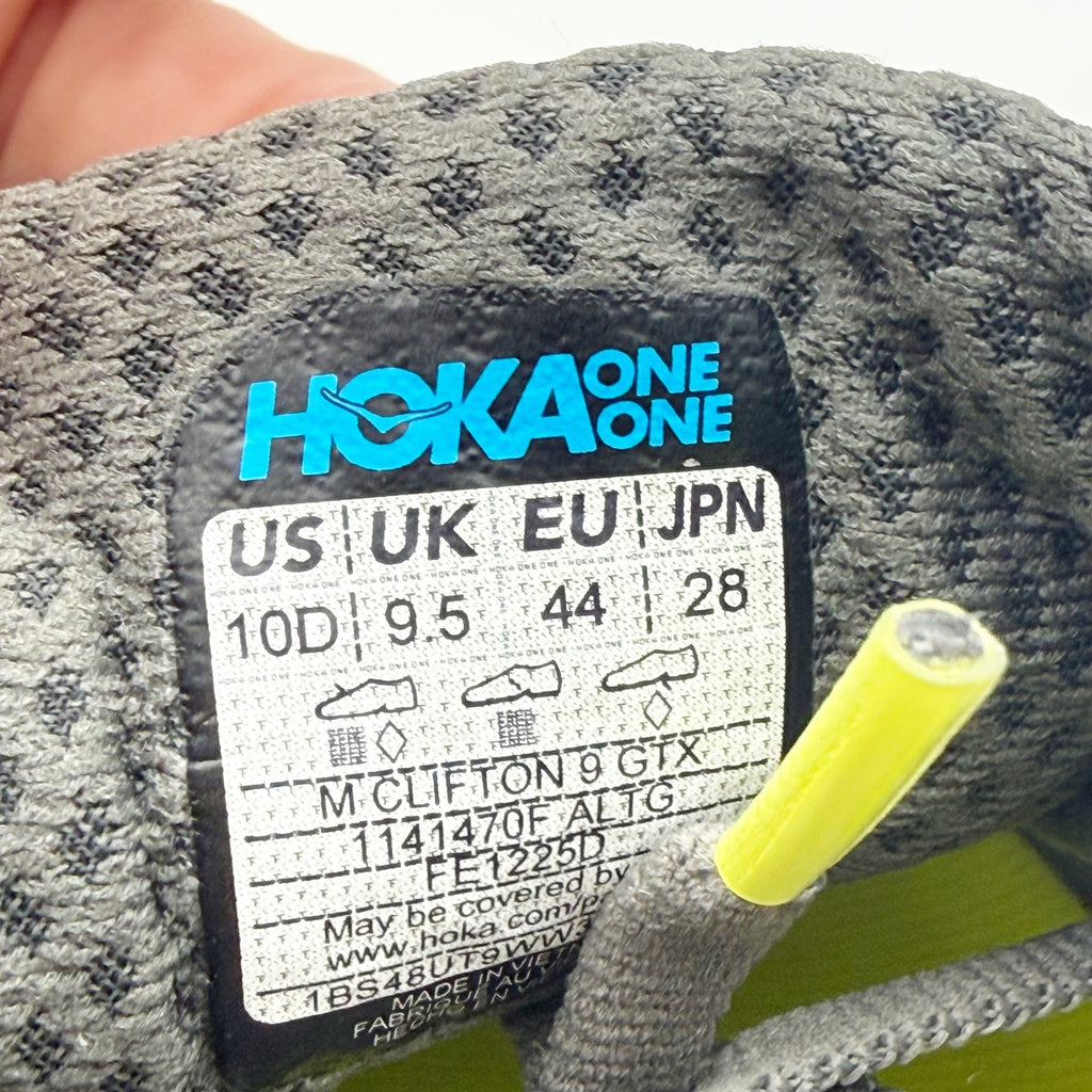 Hoka Mens Clifton 9 GTX Running Sneakers US 10 D Grey Orange WP Athletic NWOB