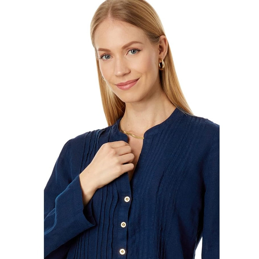 LILLY PULITZER Womens Sarasota Tunic Top XS True Navy Blue 100% Linen NWT