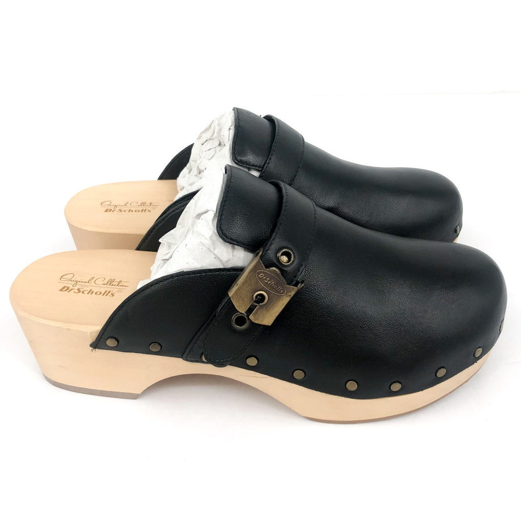 DR SCHOLL'S Women’s Original Clogs Size 6M Black Nubia Leather NWOB