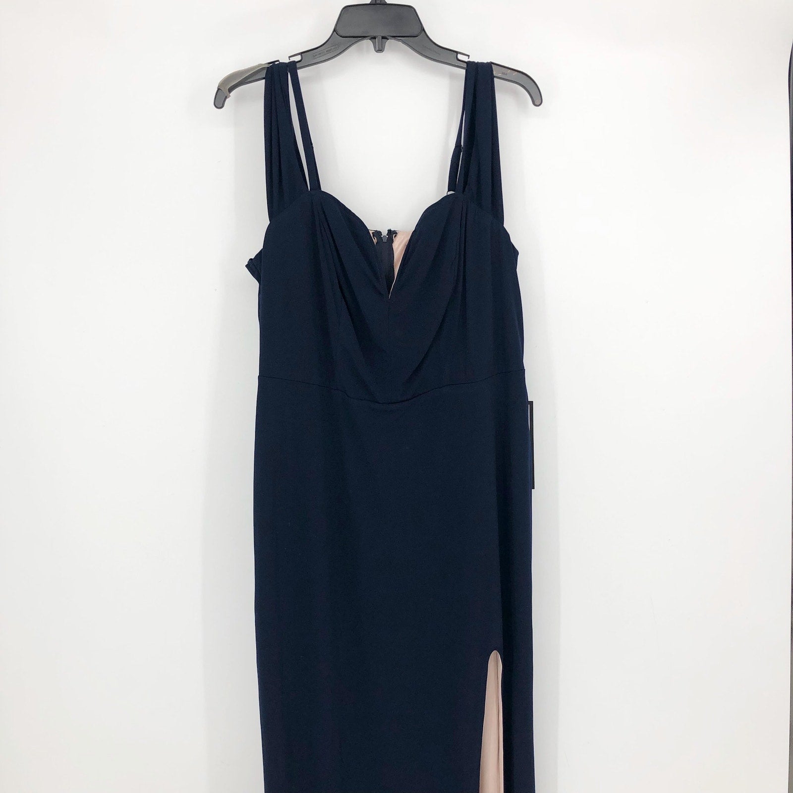 CITY STUDIO Trendy Off-The-Shoulder Slit Gown 16W Navy Blue Rose Pink NWT