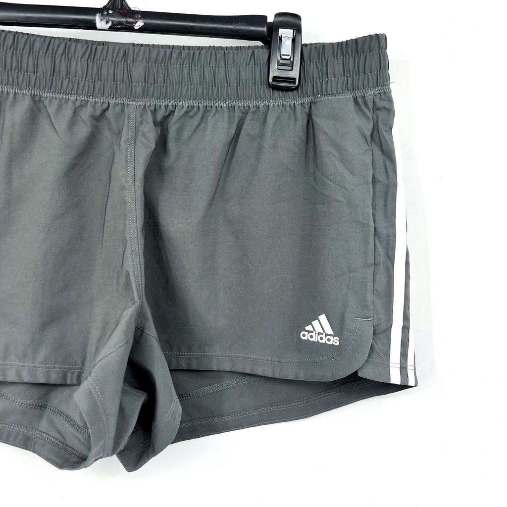 ADIDAS Women's Pacer 3-Stripes Athletic Shorts Large Grey White NWT