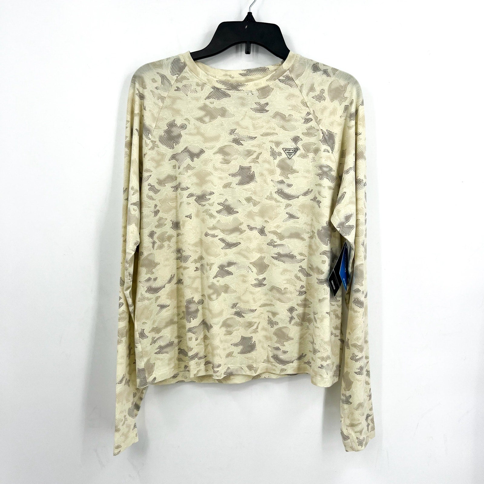 COLUMBIA Womens PFG Uncharted Knit Long Sleeve Shirt XL Stone Grey Cream NWT
