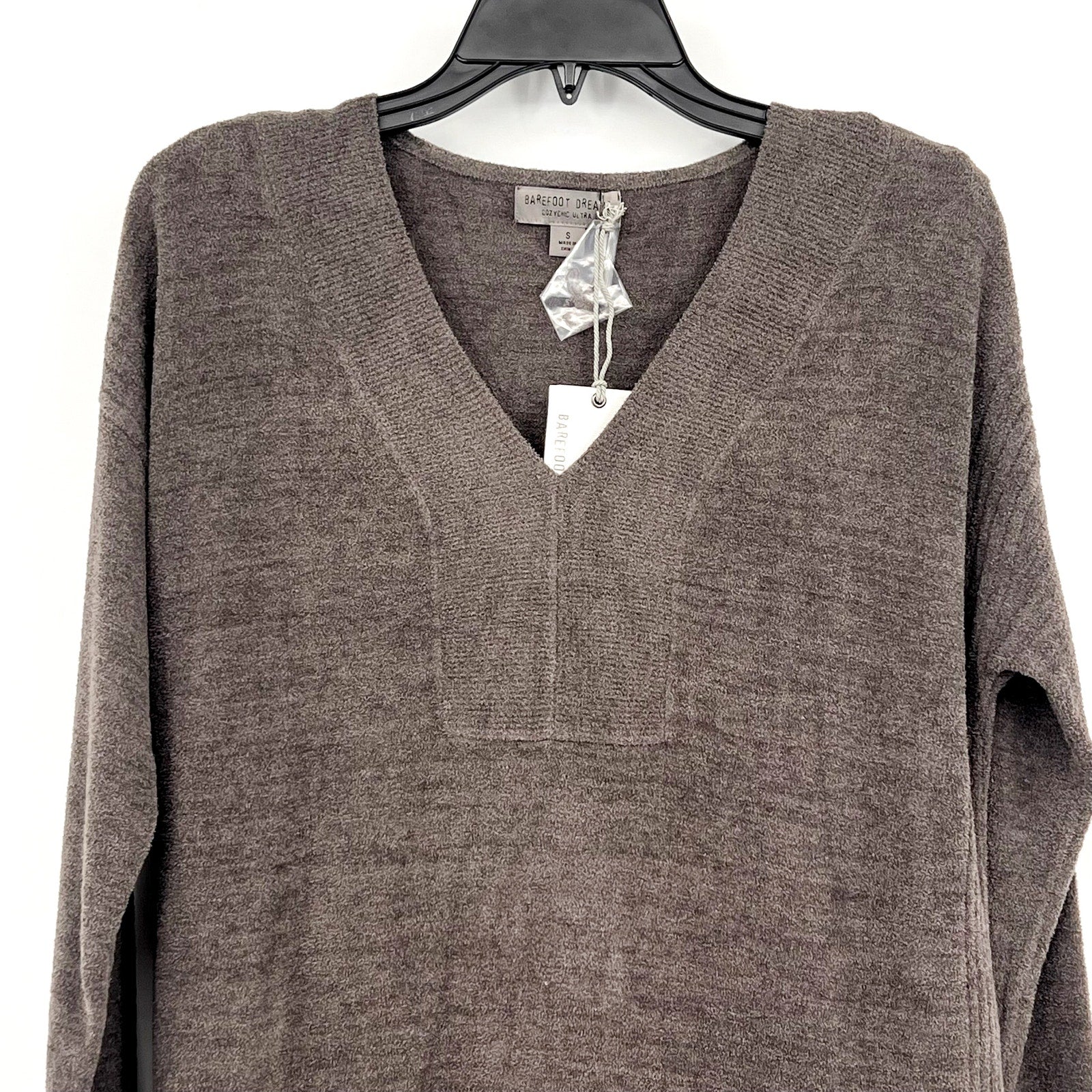 BAREFOOT DREAMS CozyChic Ultra Lite Tunic Top Small Mineral Gray V-Neck NWT