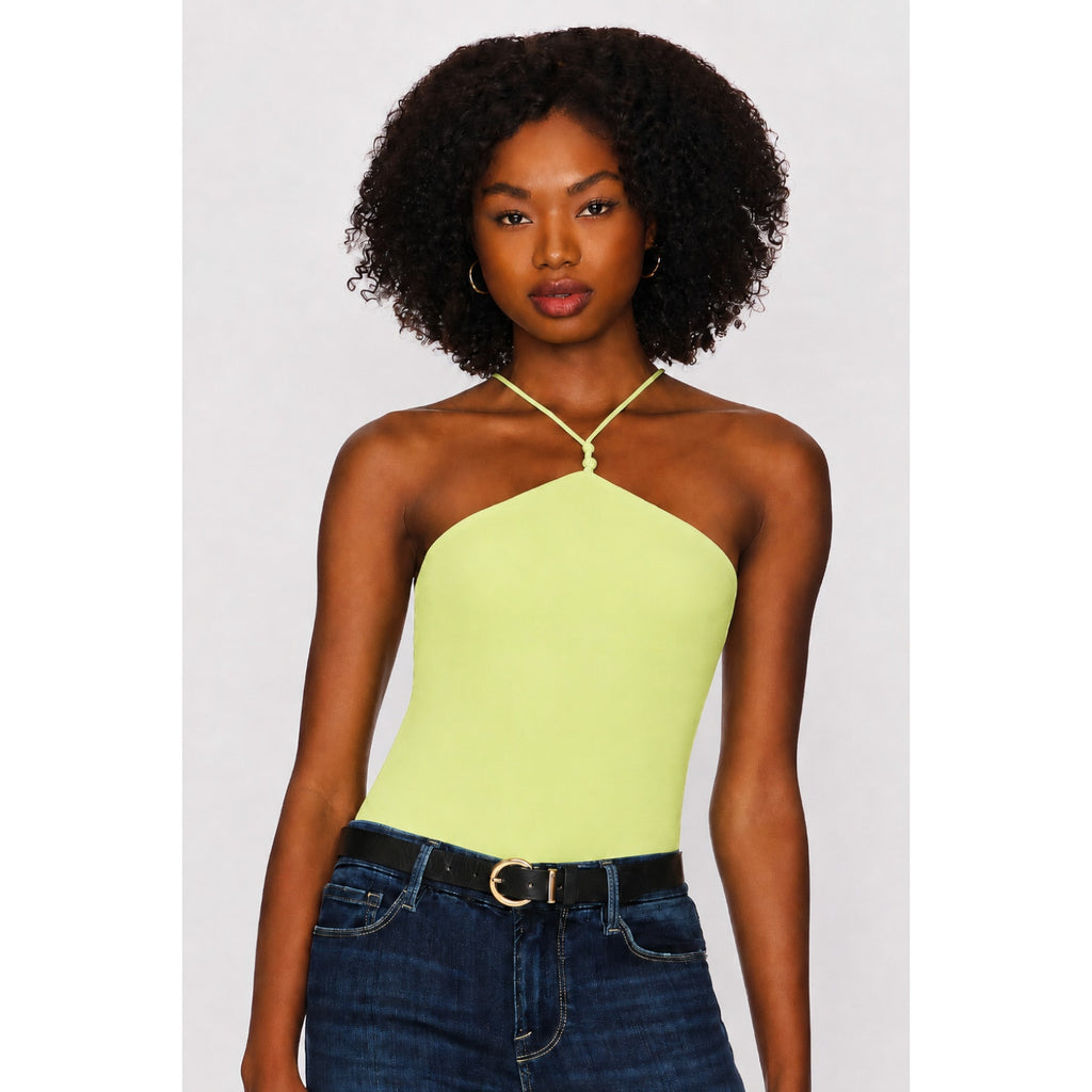  FRAME Women's Delicate Knot Tank Bodysuit Large Flash Lime Green NWOT